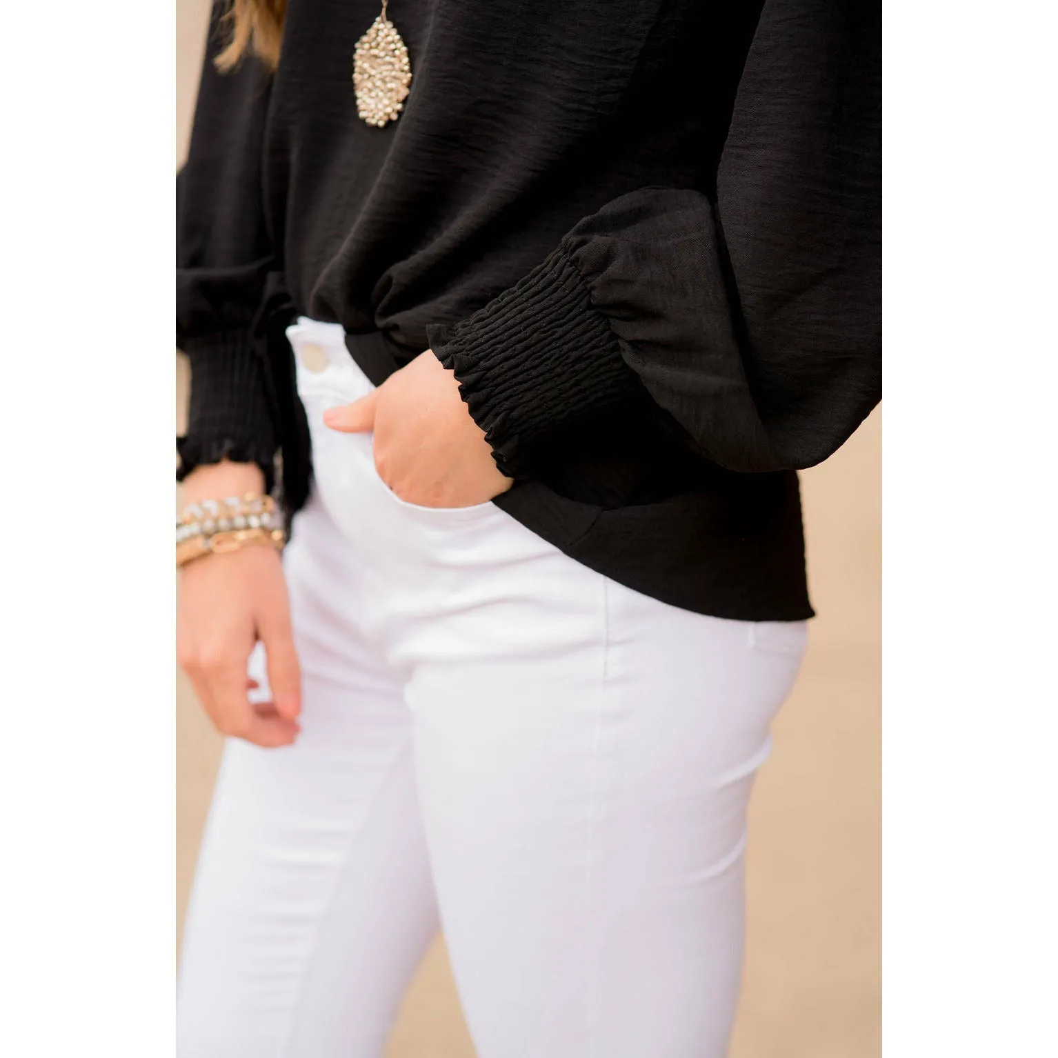Cinched Long Sleeve Blouse