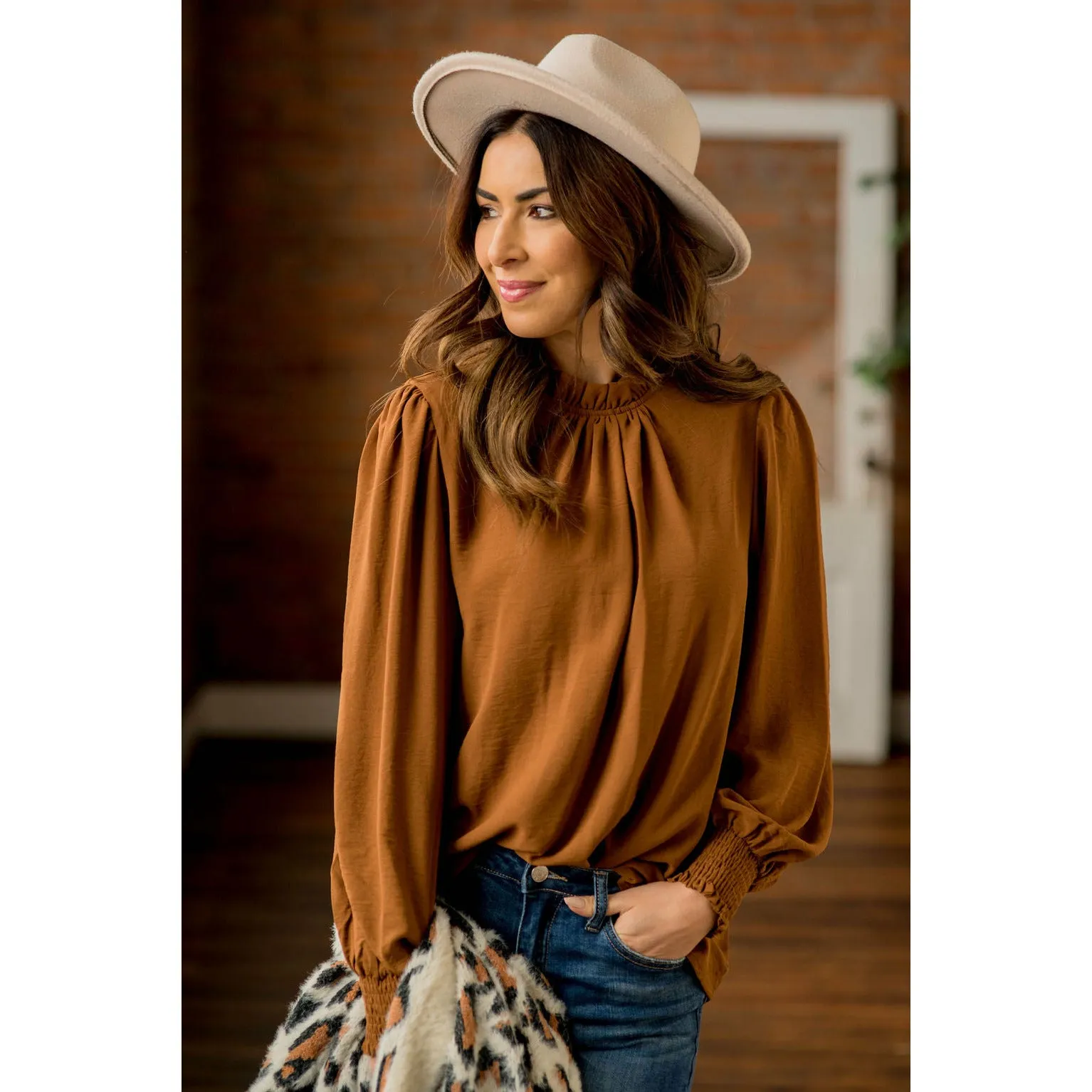 Cinched Long Sleeve Blouse