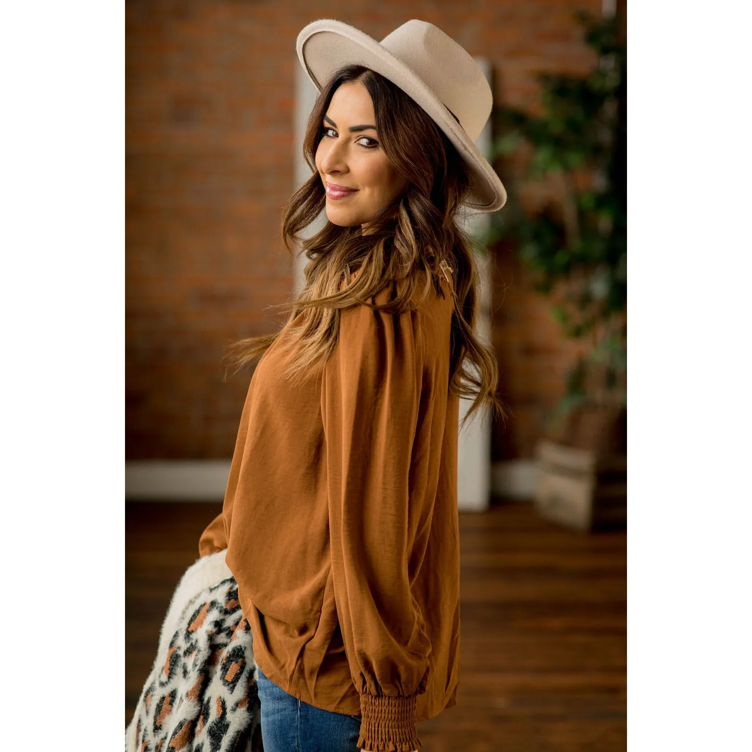 Cinched Long Sleeve Blouse