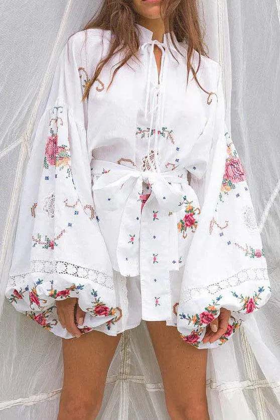 Cross Stitches Blouse in Ivory