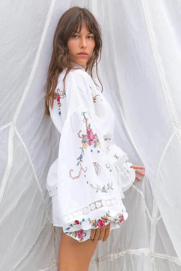 Cross Stitches Blouse in Ivory