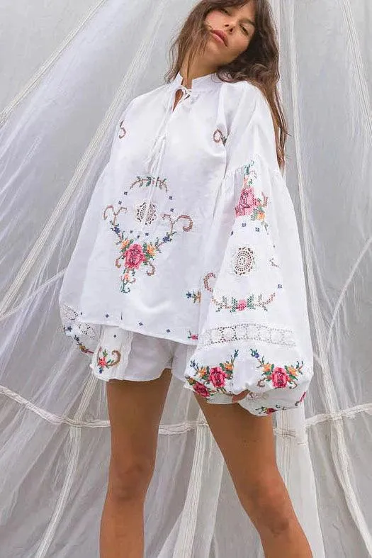 Cross Stitches Blouse in Ivory