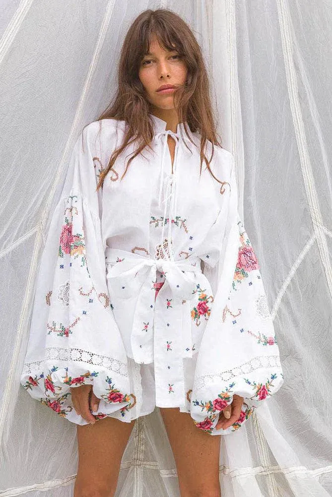 Cross Stitches Blouse in Ivory