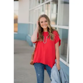 Cuff Sleeved Bottom Fringe Blouse