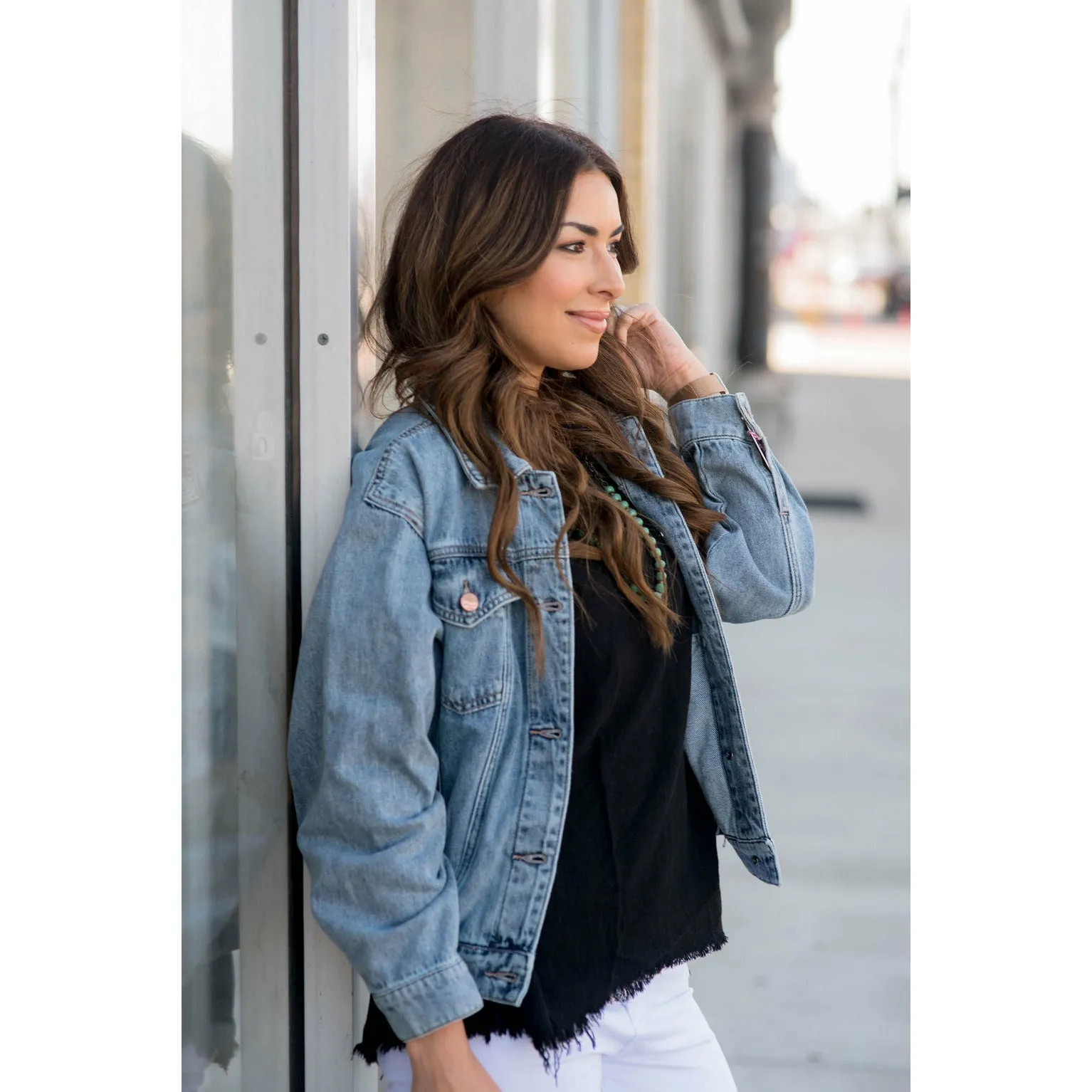 Cuff Sleeved Bottom Fringe Blouse