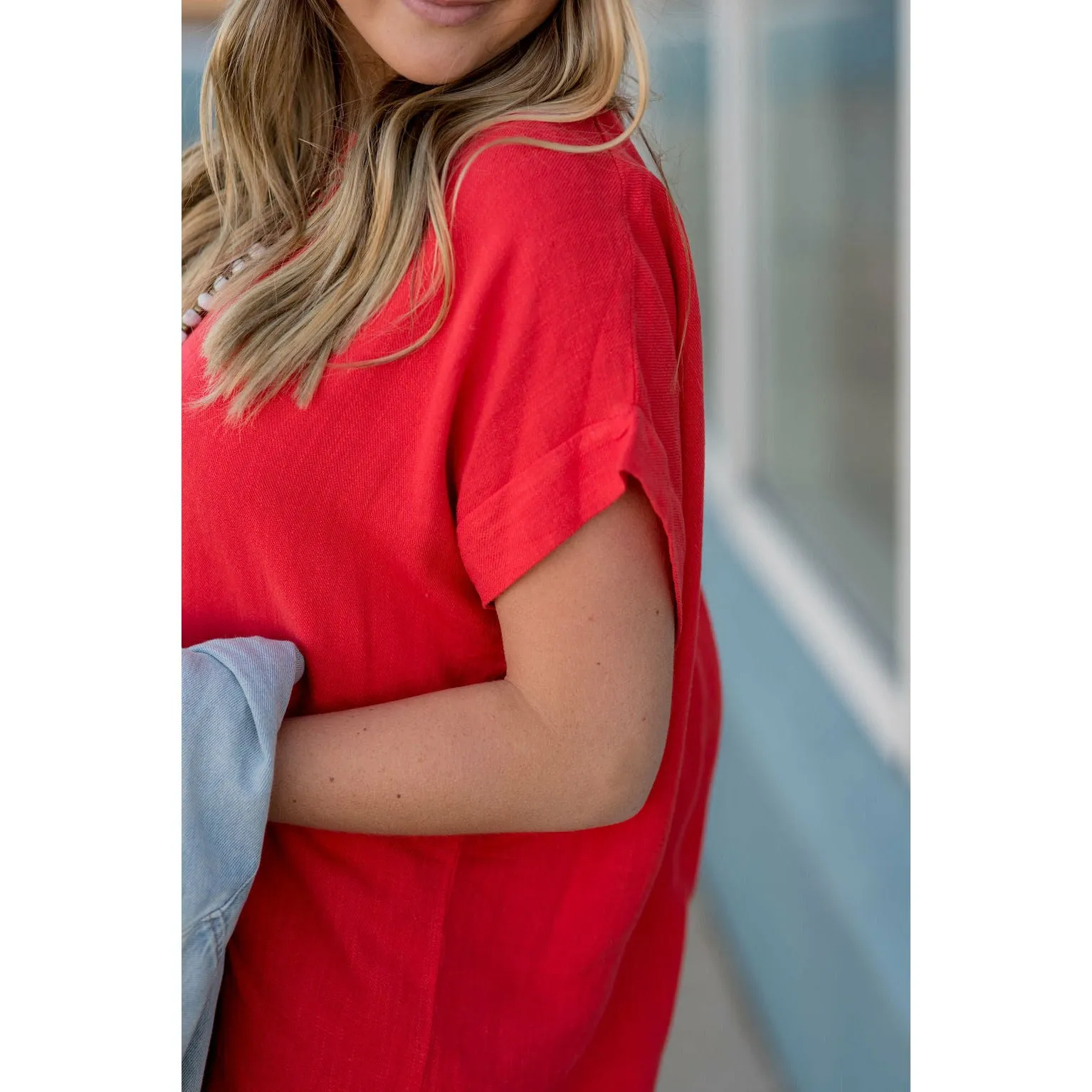 Cuff Sleeved Bottom Fringe Blouse