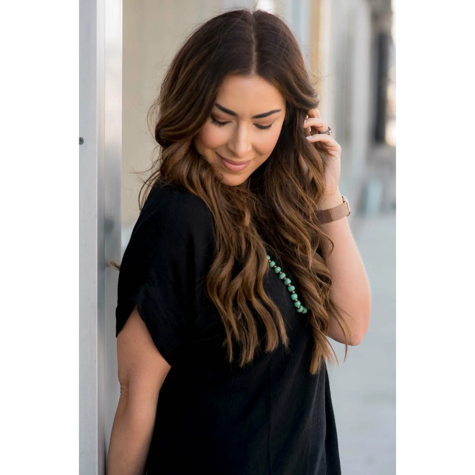 Cuff Sleeved Bottom Fringe Blouse