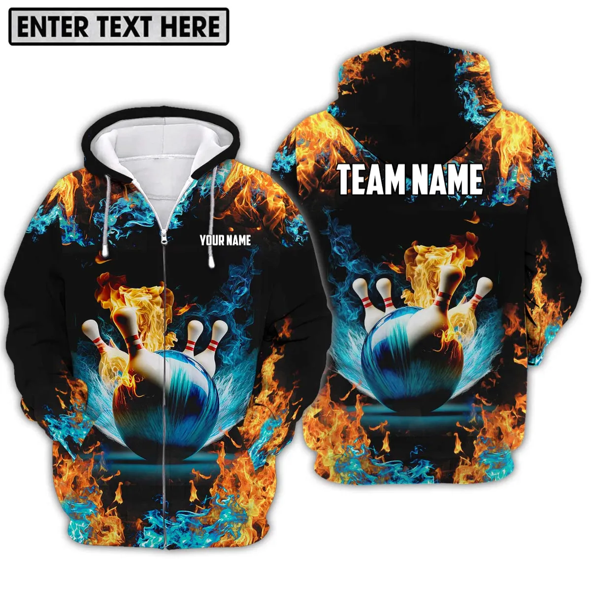 Custom Name and Team Fire And Water 3D Bowling Sweatshirt, Christmas Bowling Lover Shirt