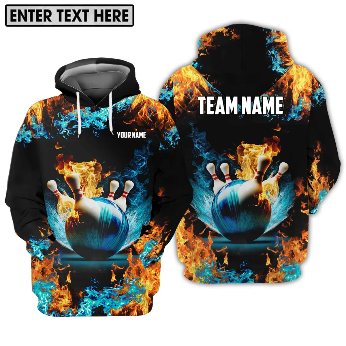 Custom Name and Team Fire And Water 3D Bowling Sweatshirt, Christmas Bowling Lover Shirt