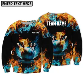 Custom Name and Team Fire And Water 3D Bowling Sweatshirt, Christmas Bowling Lover Shirt