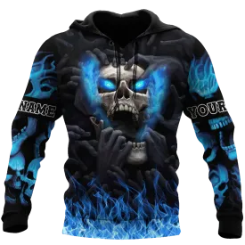 Customized With Name Blue Skull Hoodie, 3D All Over Print Skull With Hoodie, Skull Gift For Him