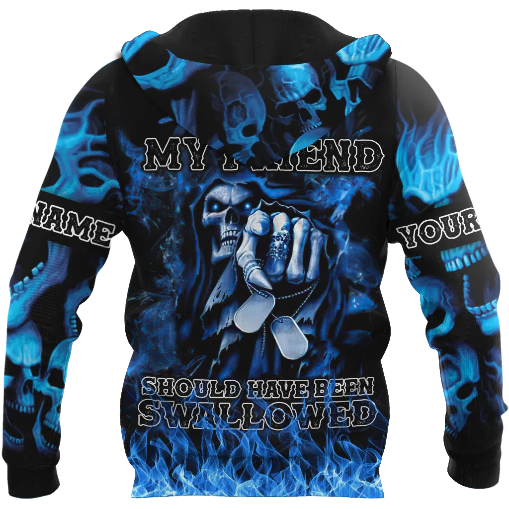 Customized With Name Blue Skull Hoodie, 3D All Over Print Skull With Hoodie, Skull Gift For Him