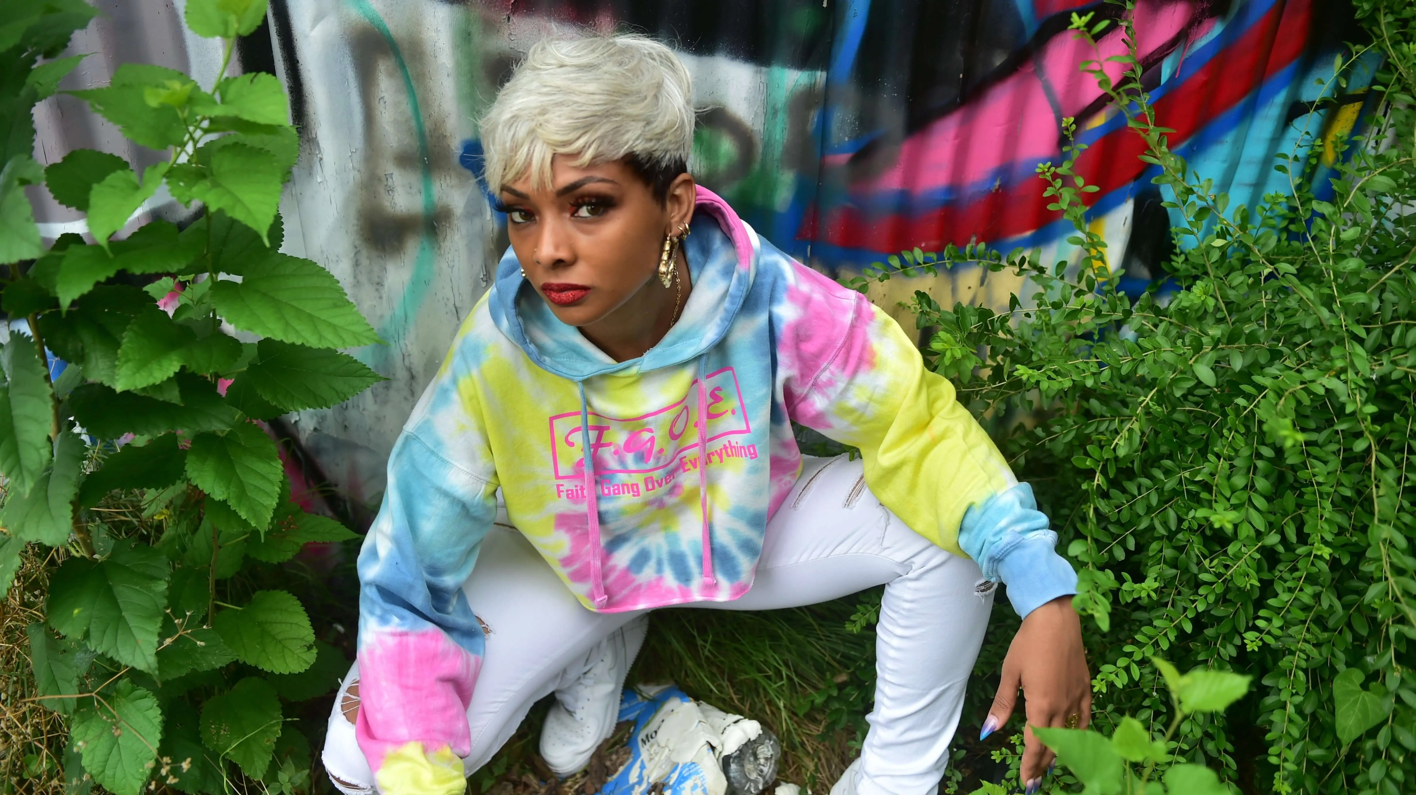 F.G.O.E. (Faith Gang Over Everything) Women's Tie-Dye Crop Hoodie