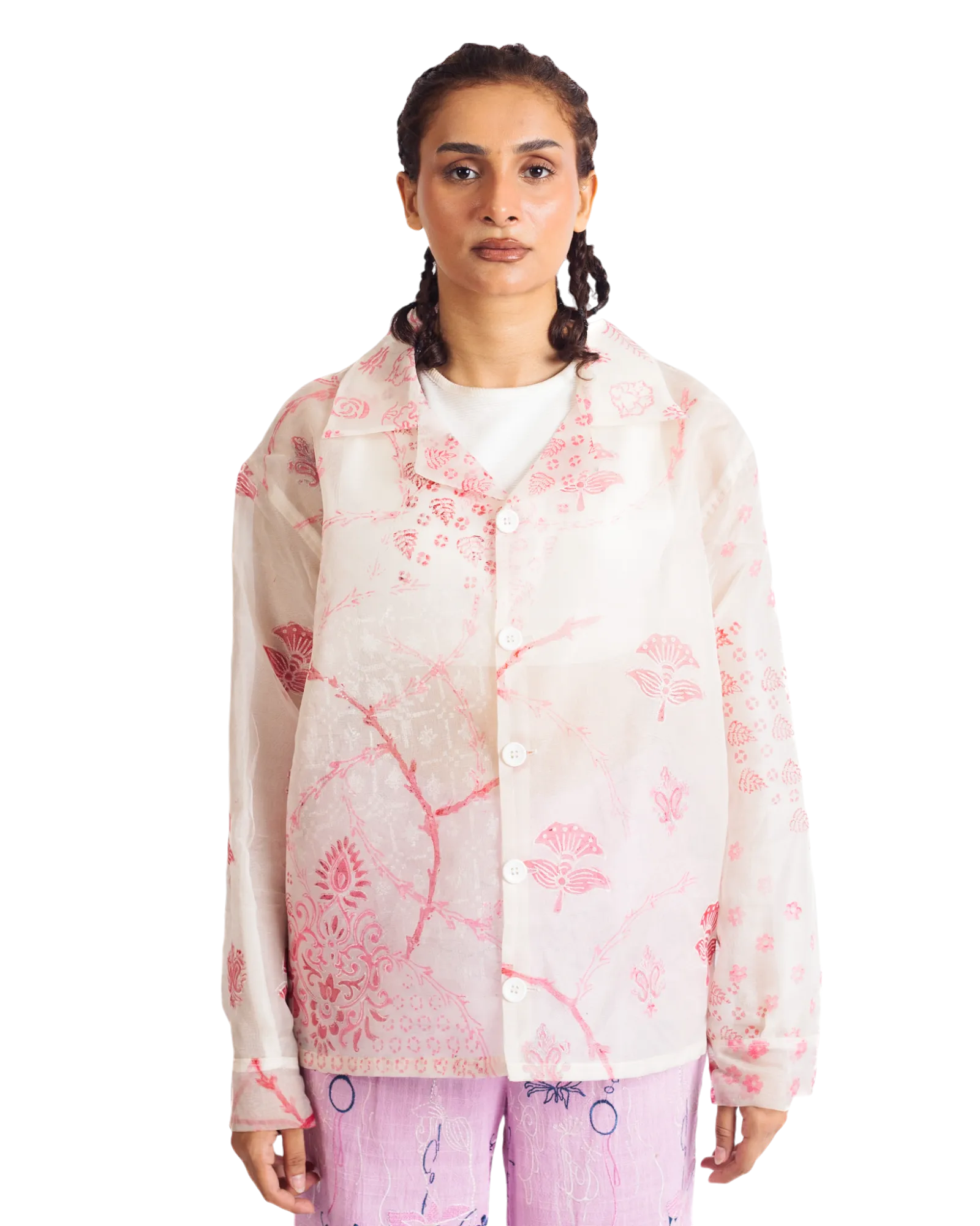 FLORAL ORGANZA BUTTON DOWN