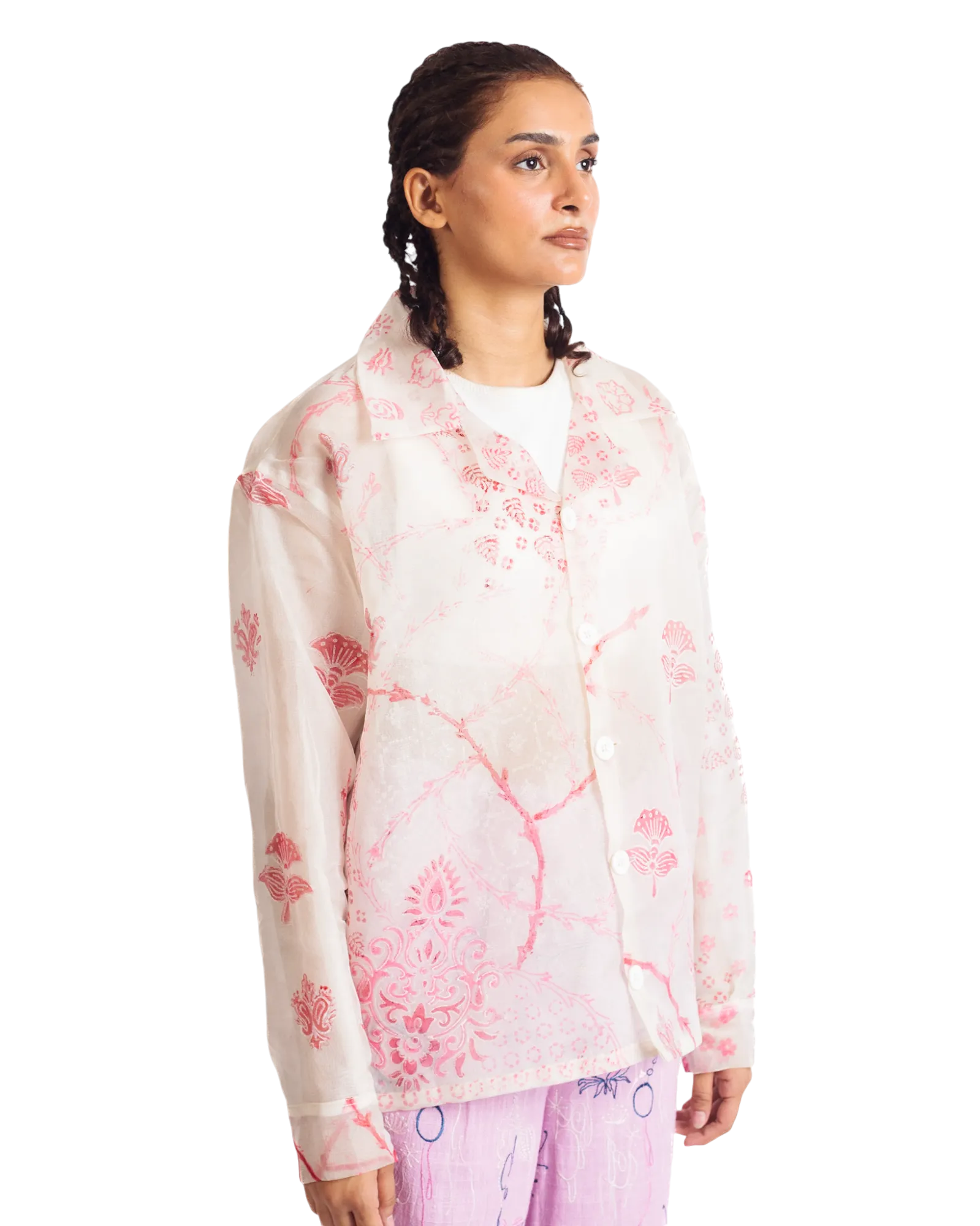 FLORAL ORGANZA BUTTON DOWN