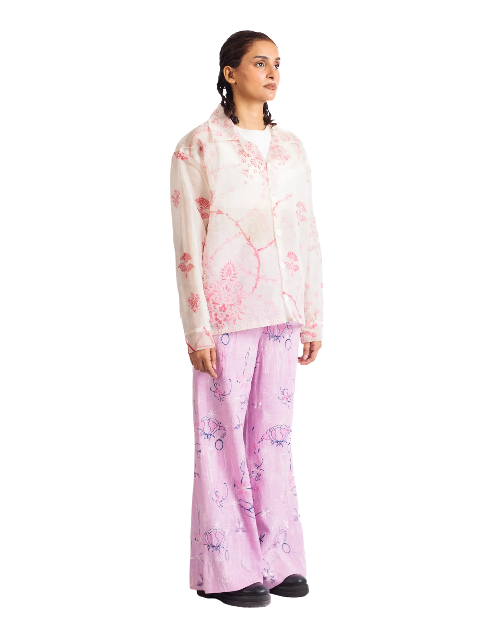 FLORAL ORGANZA BUTTON DOWN