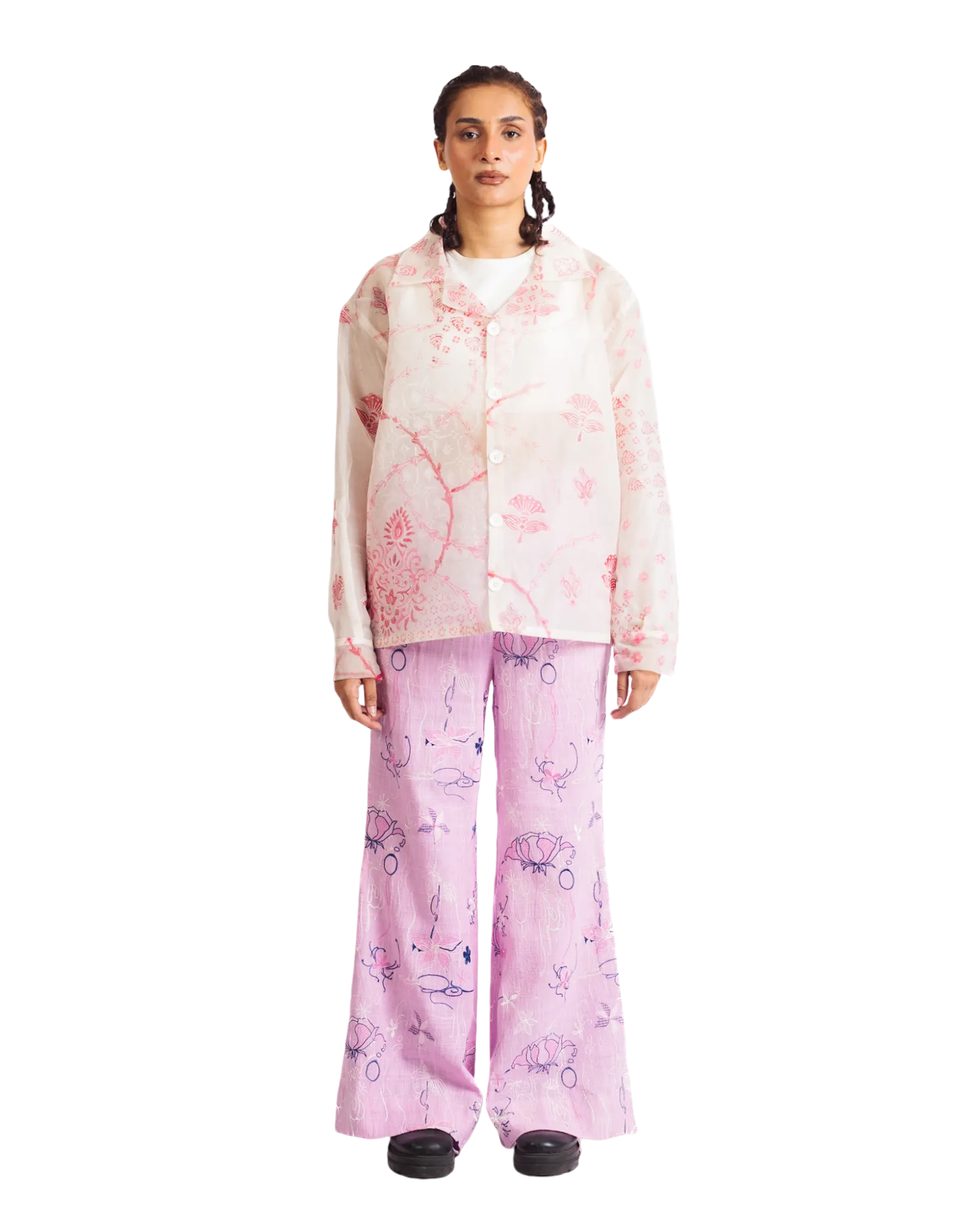 FLORAL ORGANZA BUTTON DOWN