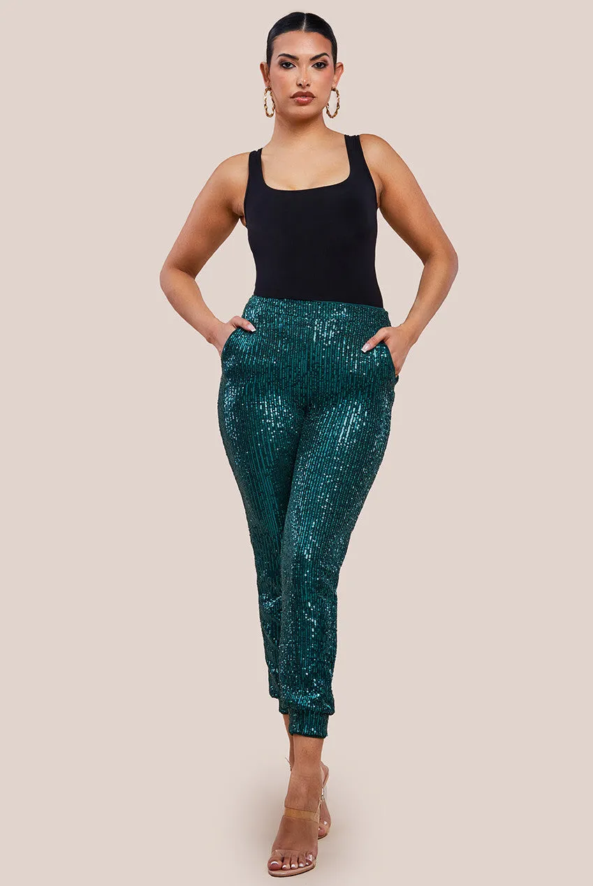 Goddiva Sequin Cuffed Ankle Trouser