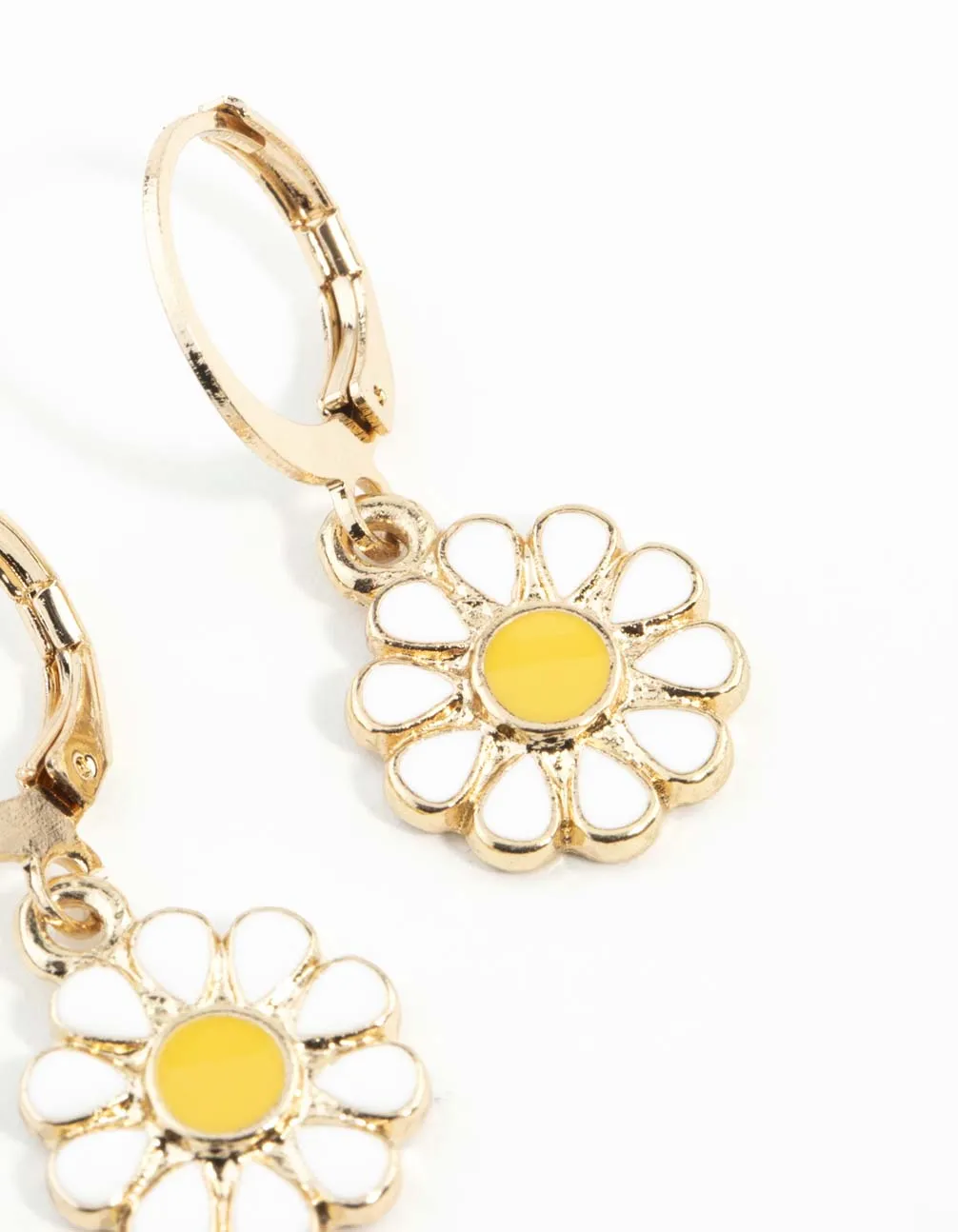 Gold Daisy Charm Huggie Hoop Earrings