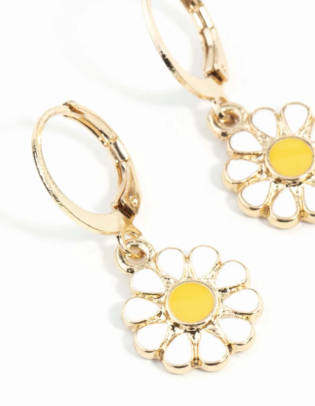 Gold Daisy Charm Huggie Hoop Earrings