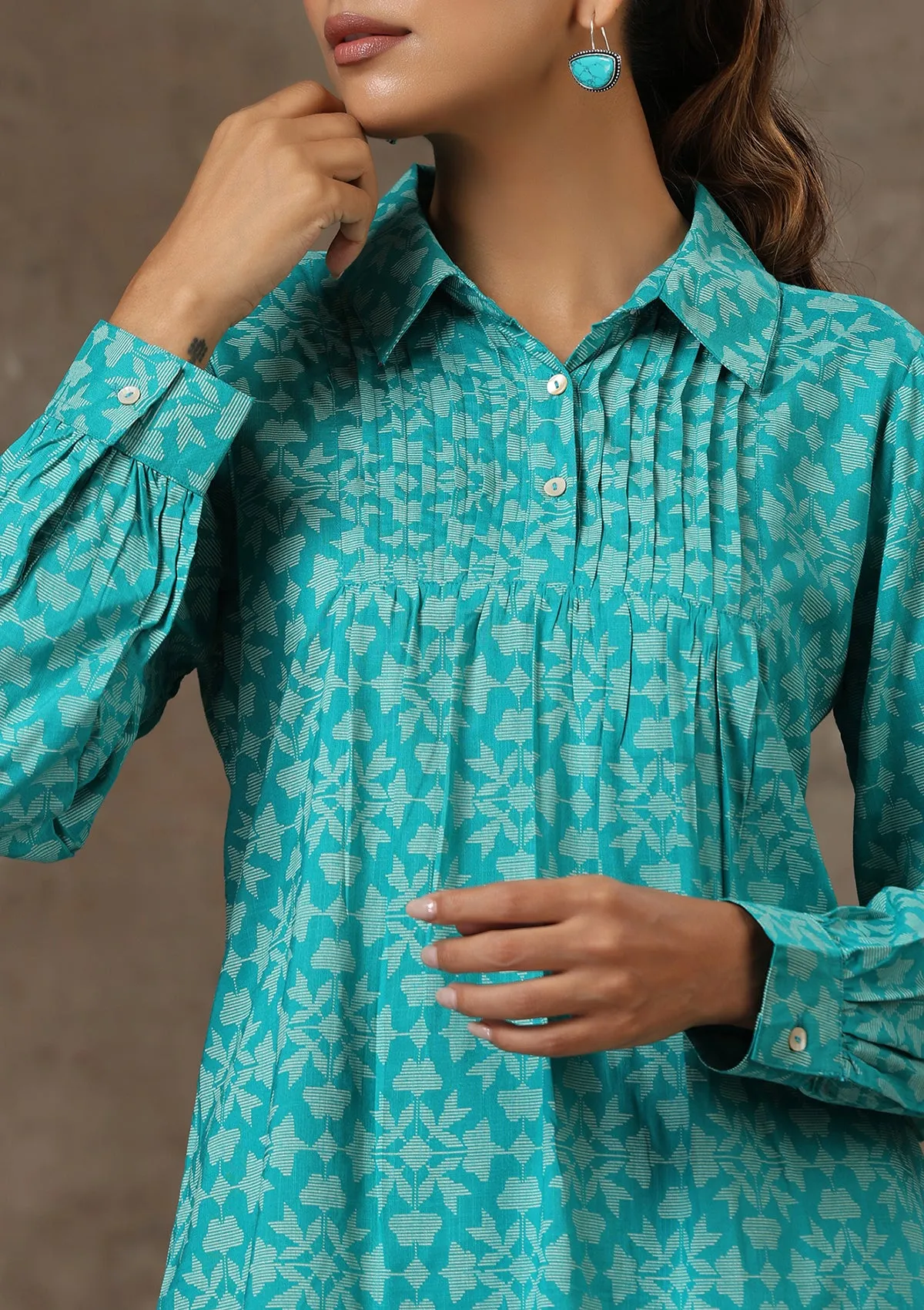 HOC Crafts Rayon Pintucks Printed Women's 2 PC Co-ord Set - Green