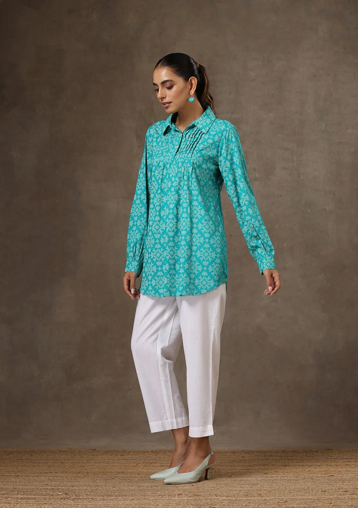 HOC Crafts Rayon Pintucks Printed Women's 2 PC Co-ord Set - Green