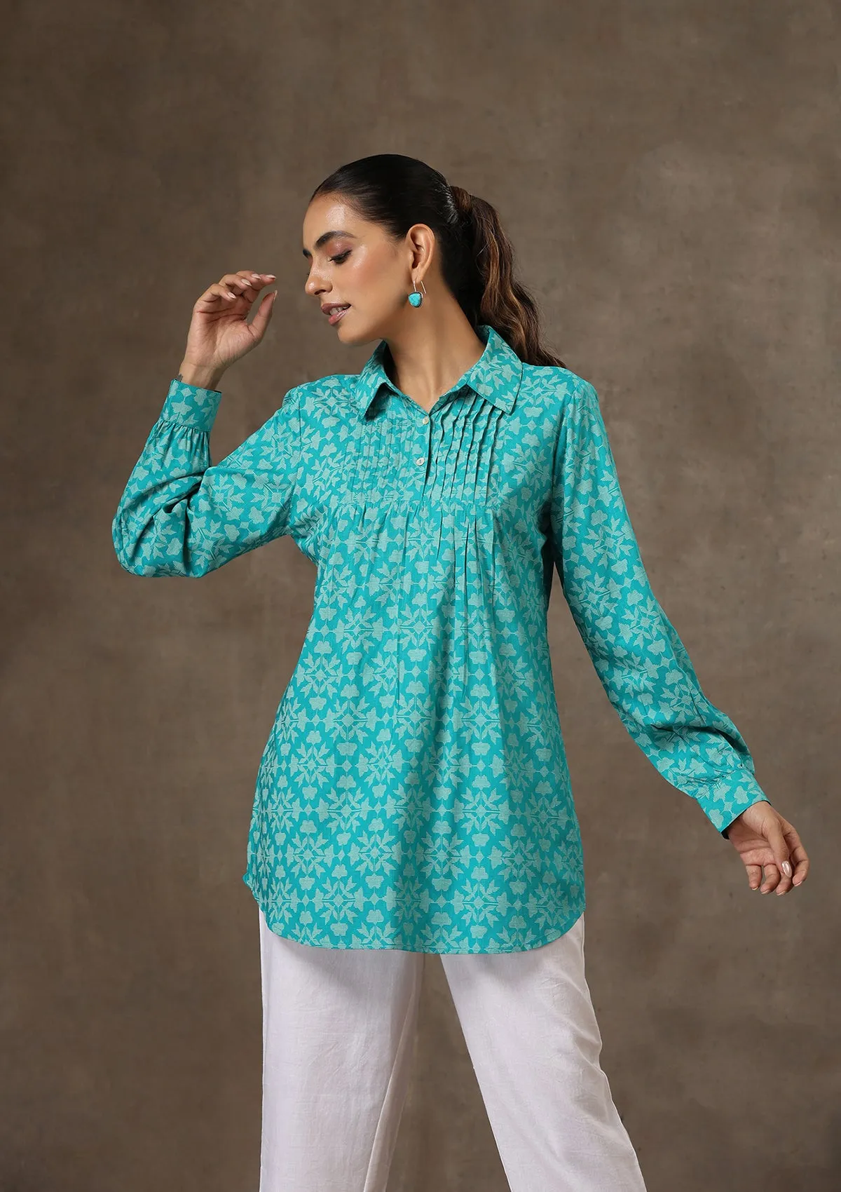 HOC Crafts Rayon Pintucks Printed Women's 2 PC Co-ord Set - Green