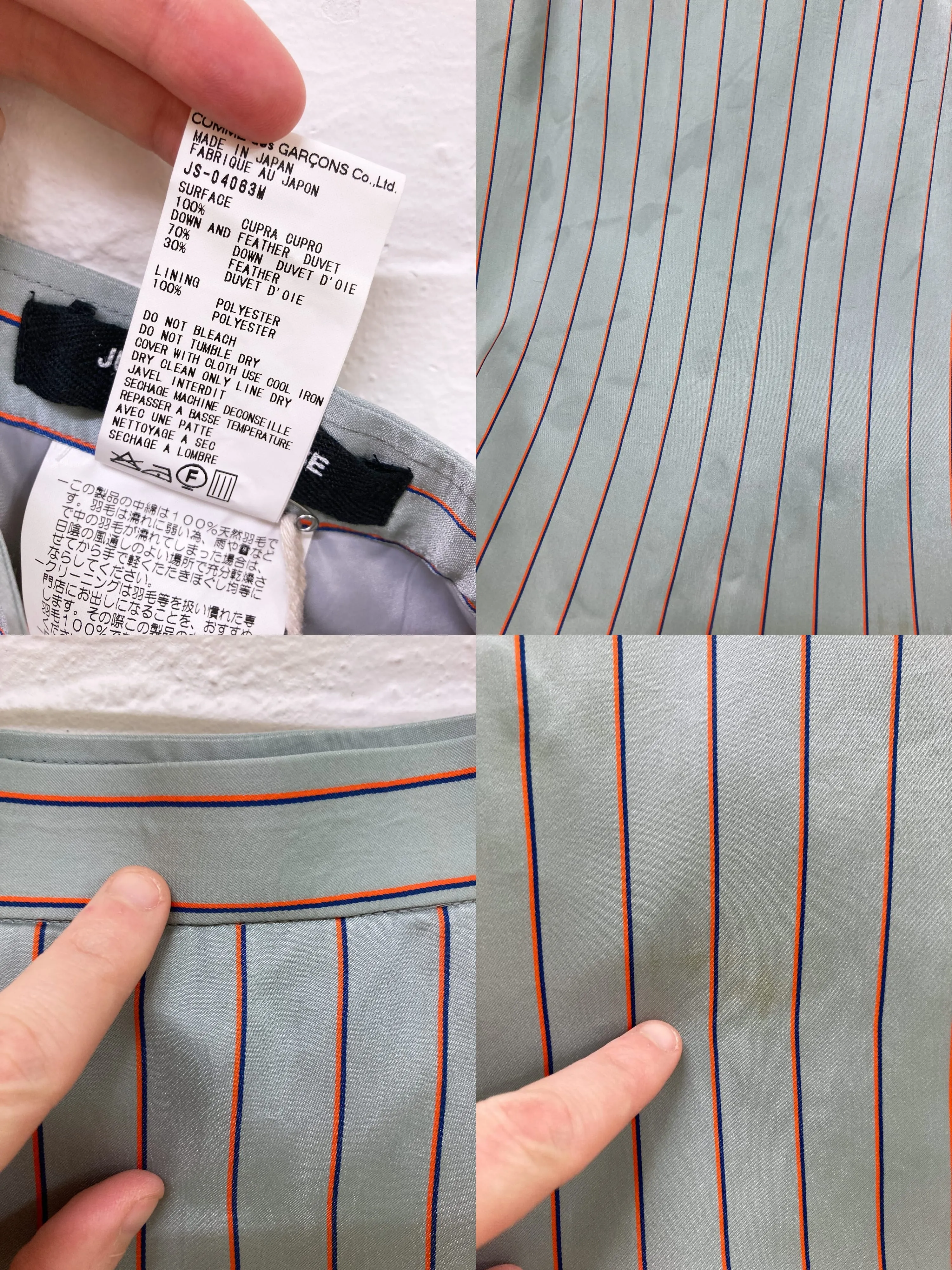 Junya Watanabe Comme des Garcons AW1999 striped silver cupra down skirt - M