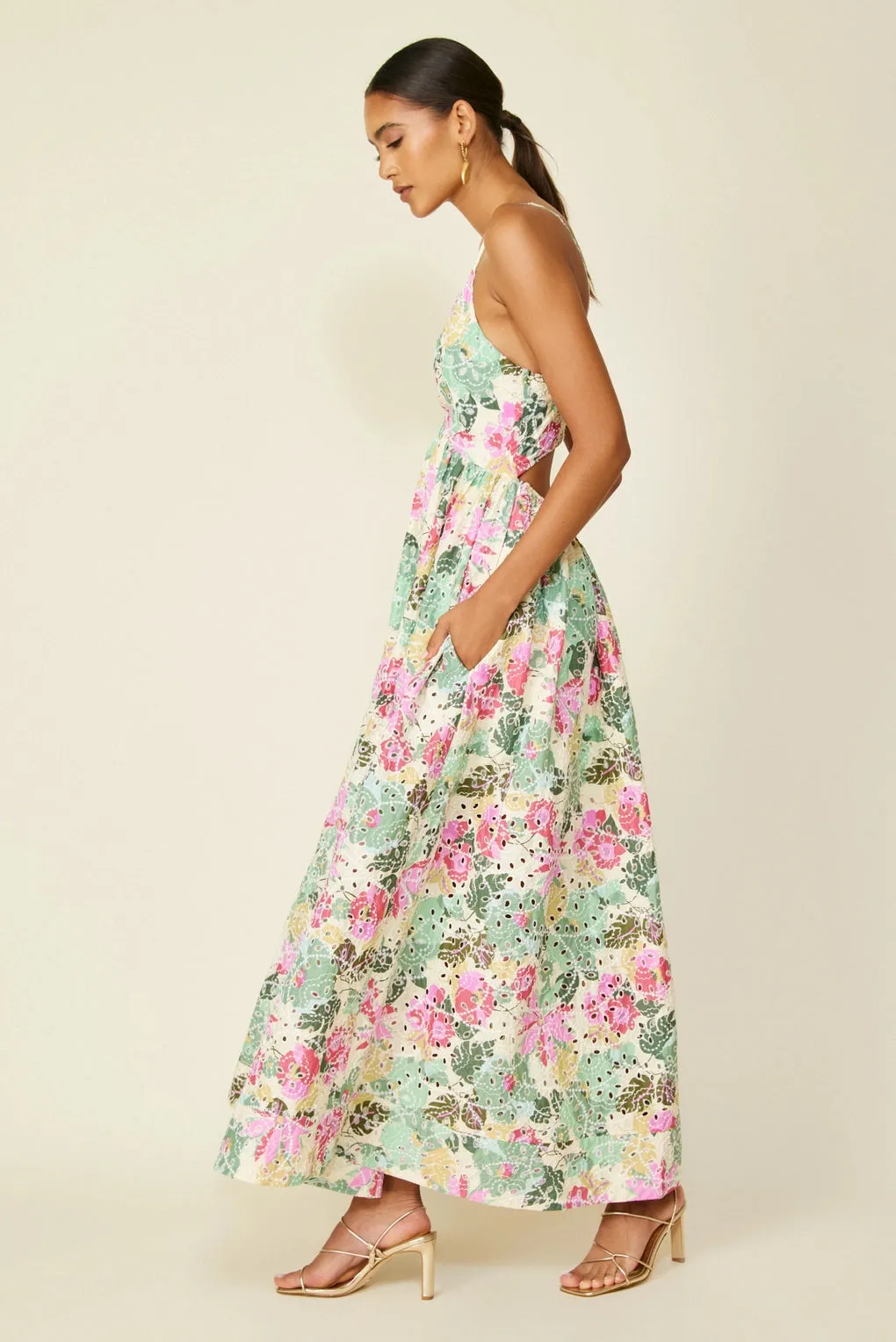Line and Dot Maxi Playa Dress