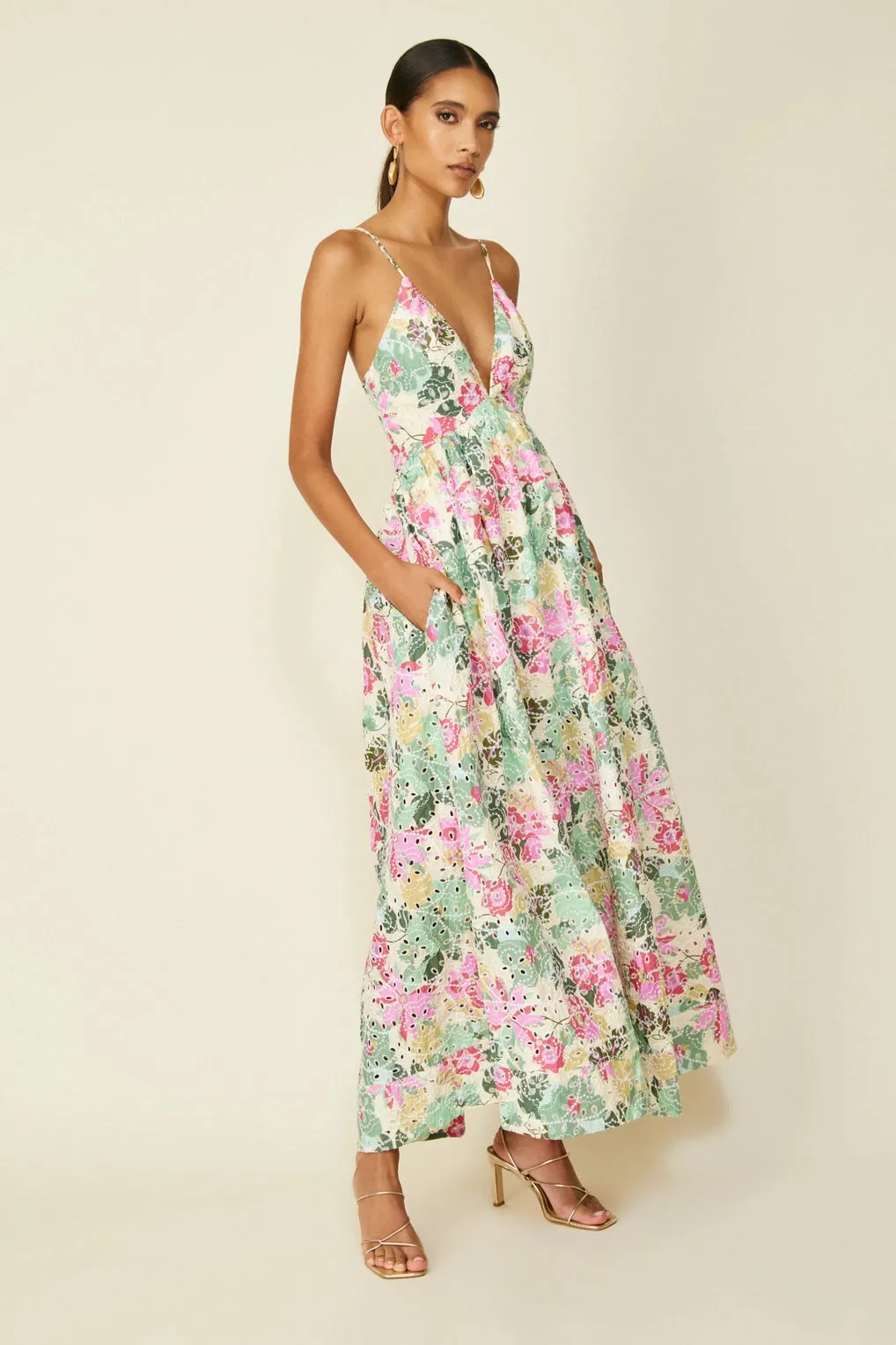 Line and Dot Maxi Playa Dress