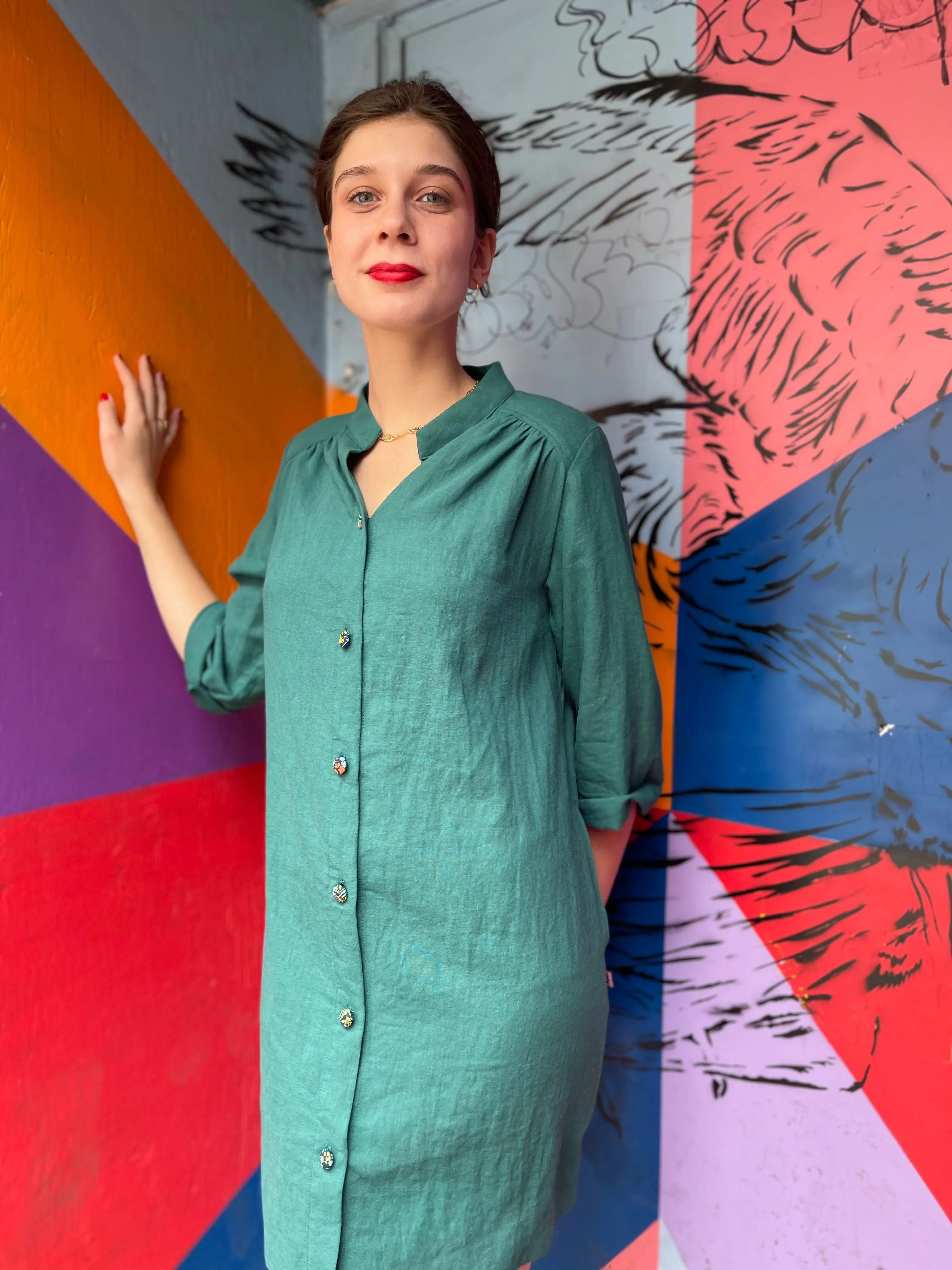 Linen Artist's Blouse - Green