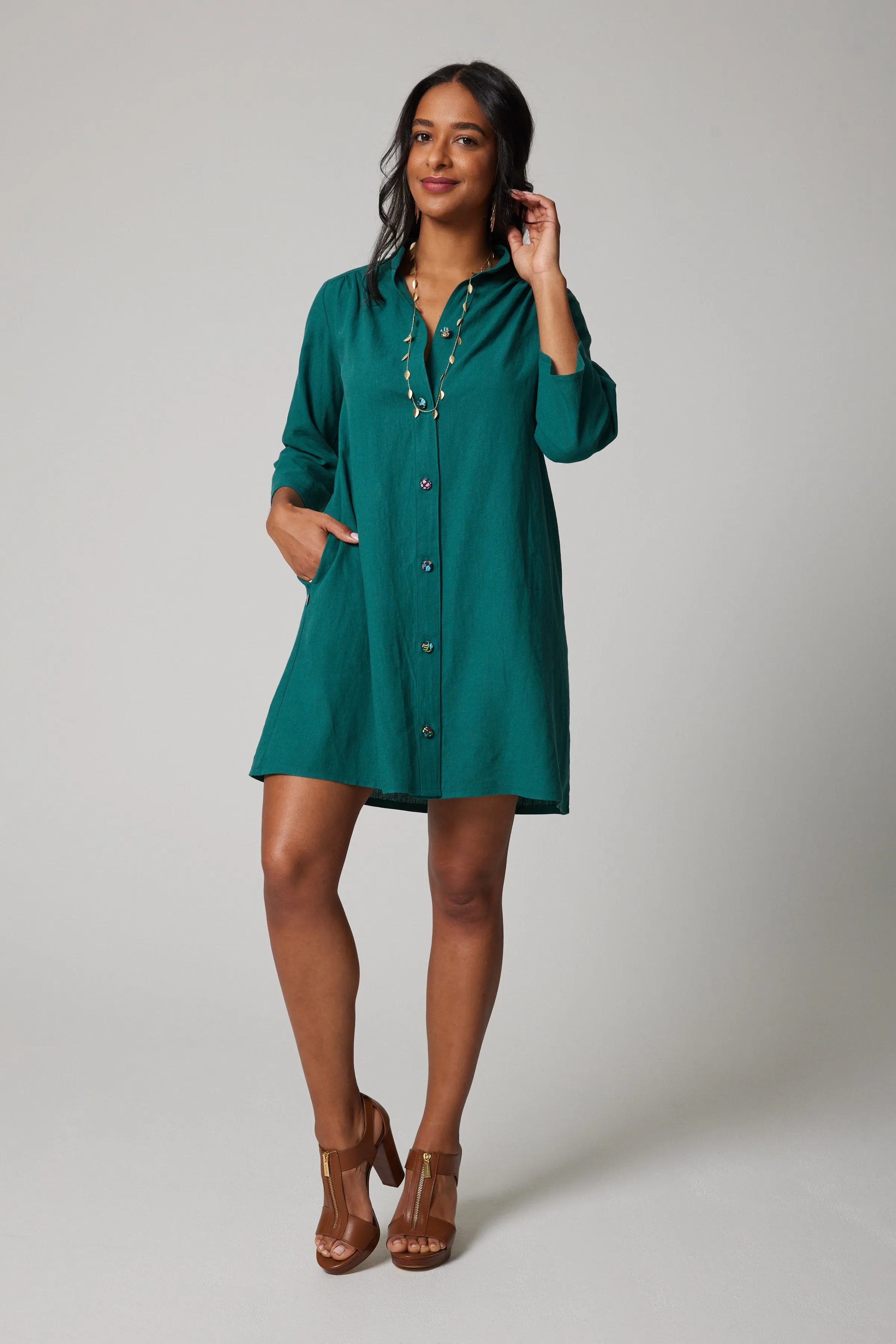 Linen Artist's Blouse - Green