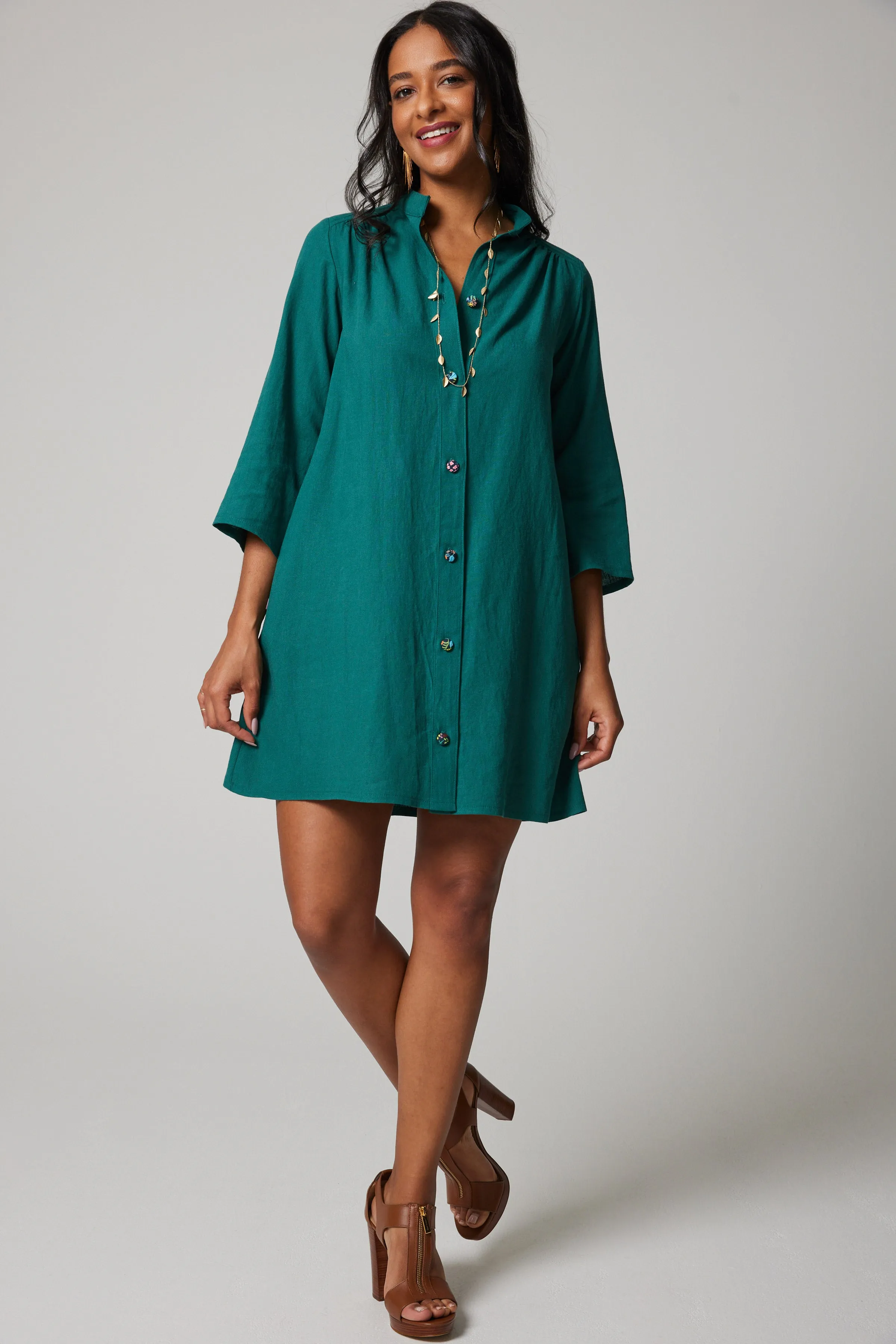 Linen Artist's Blouse - Green
