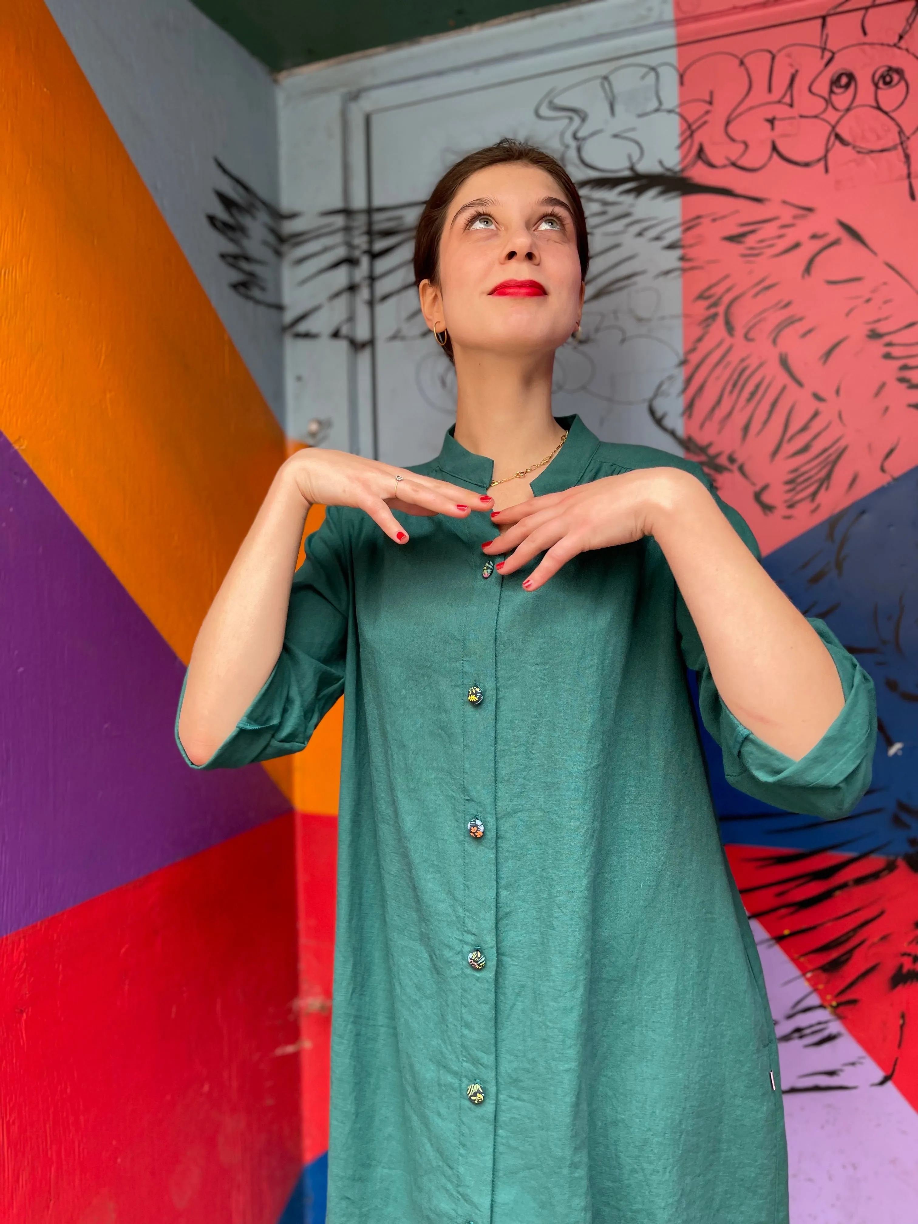 Linen Artist's Blouse - Green