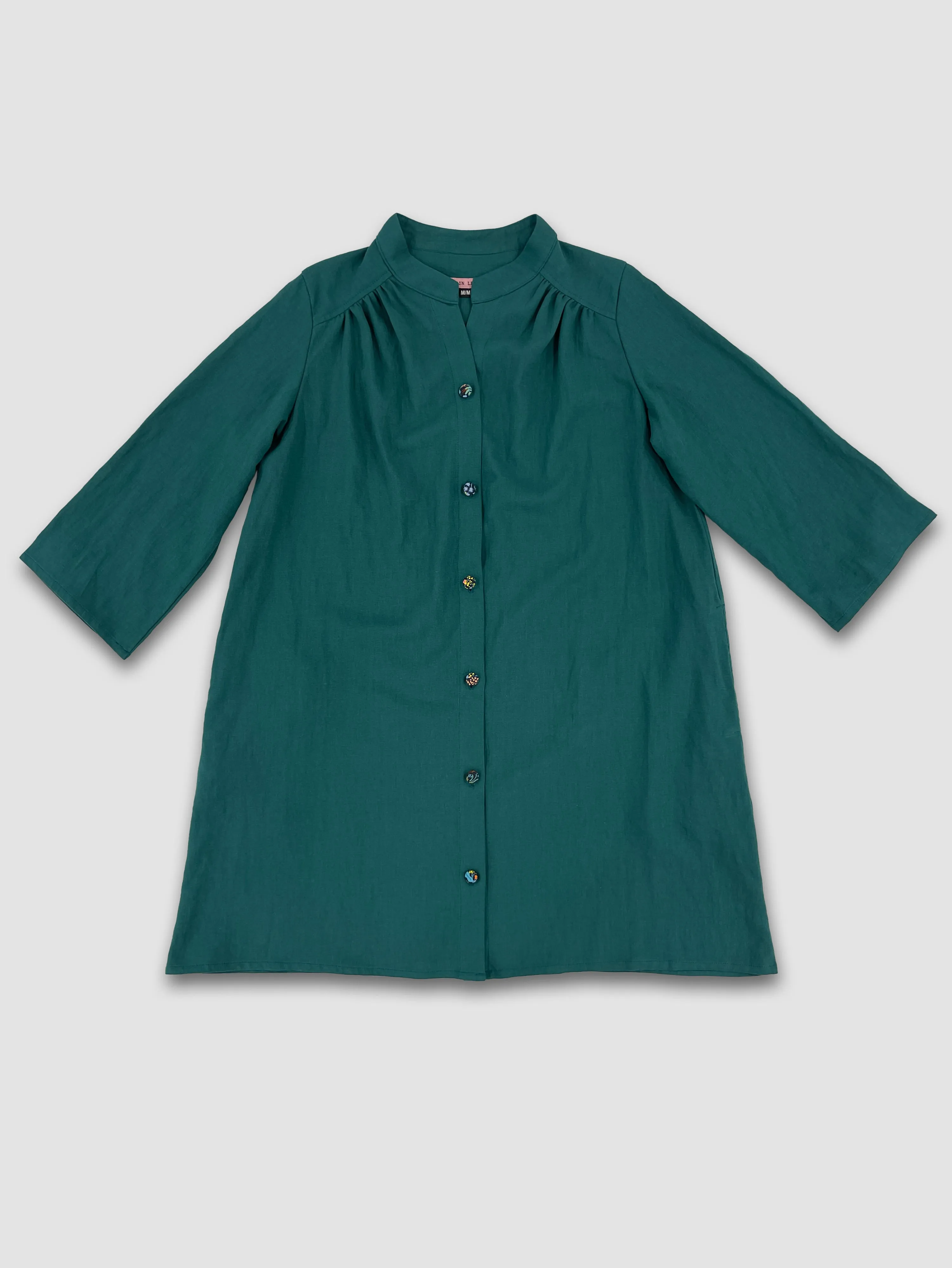 Linen Artist's Blouse - Green