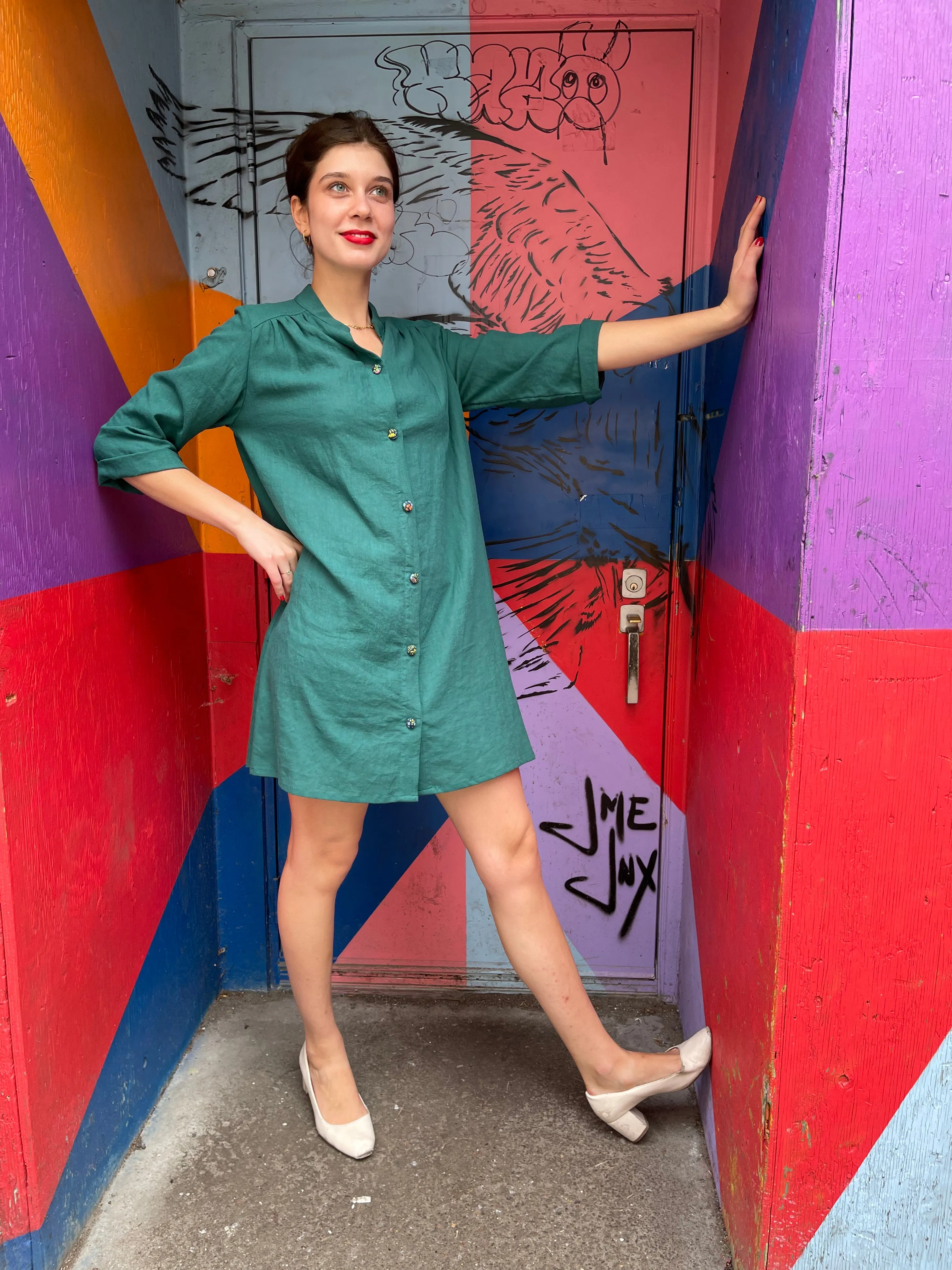 Linen Artist's Blouse - Green