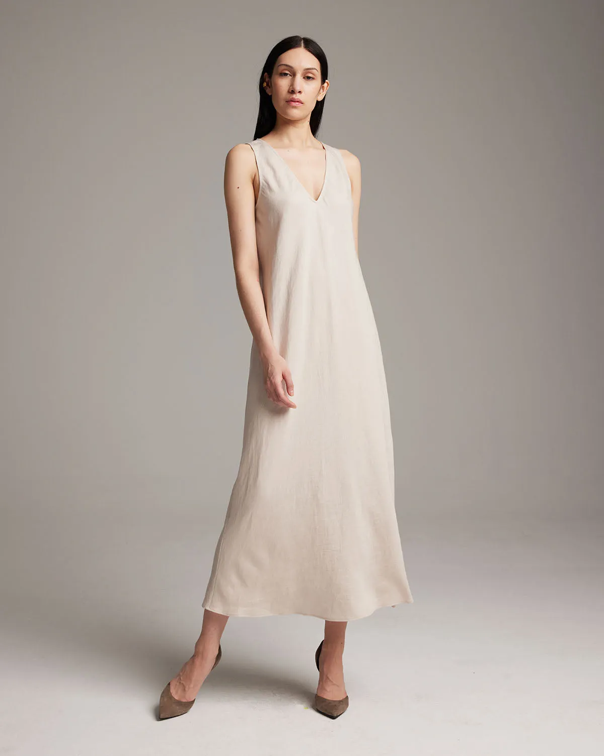 Linen V Neck Dress