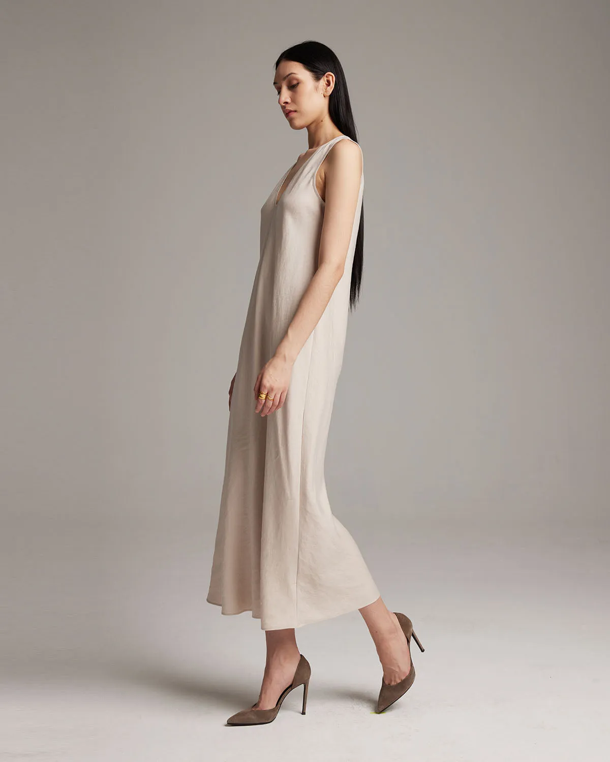 Linen V Neck Dress