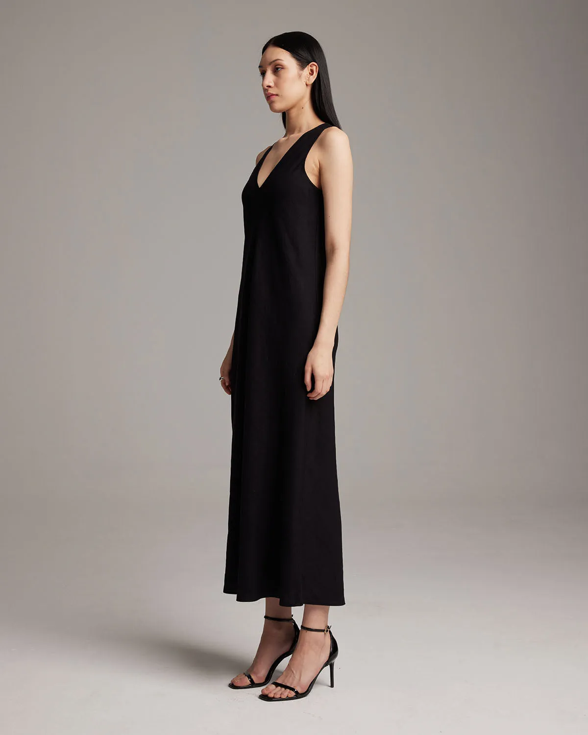 Linen V Neck Dress