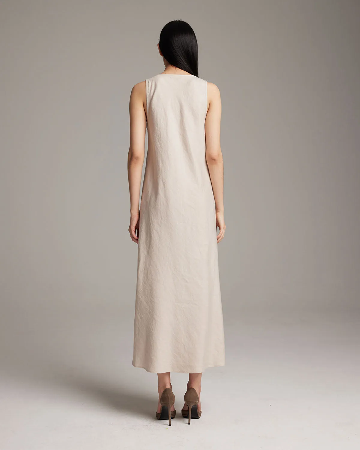 Linen V Neck Dress