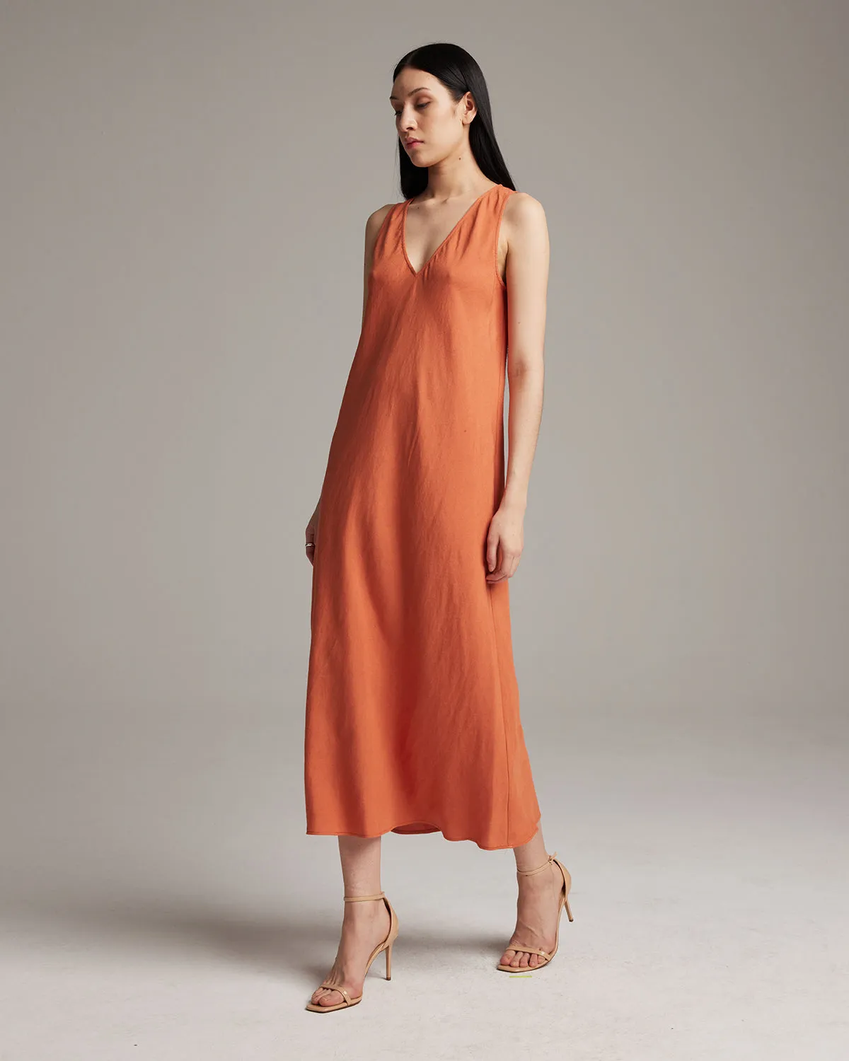 Linen V Neck Dress