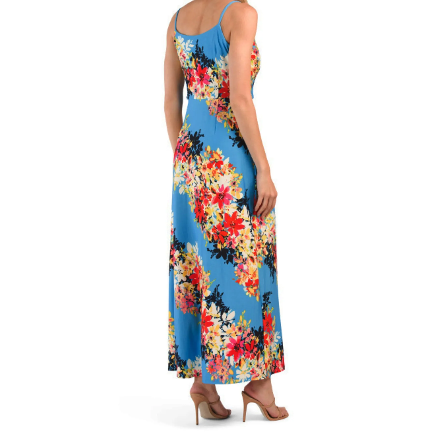 LONDON TIMES Bloom Stripe Floral Print Maxi Dress