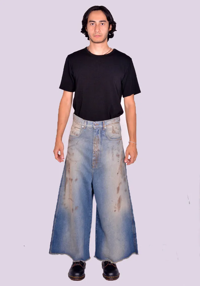 LU'U DAN MP052D WD WIDE CROPPED JEANS STAINED BLUE (New Season FW24)