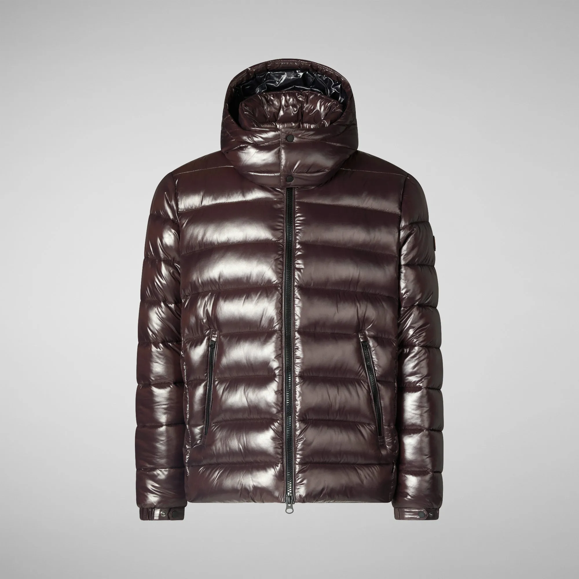 Man's animal free hooded puffer jacket Florian in brown black