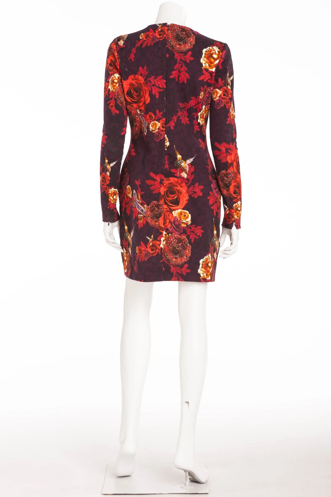 Matthew Williamson - Red & Purple Long Sleeve Treasured Garden Floral Dress - UK 12