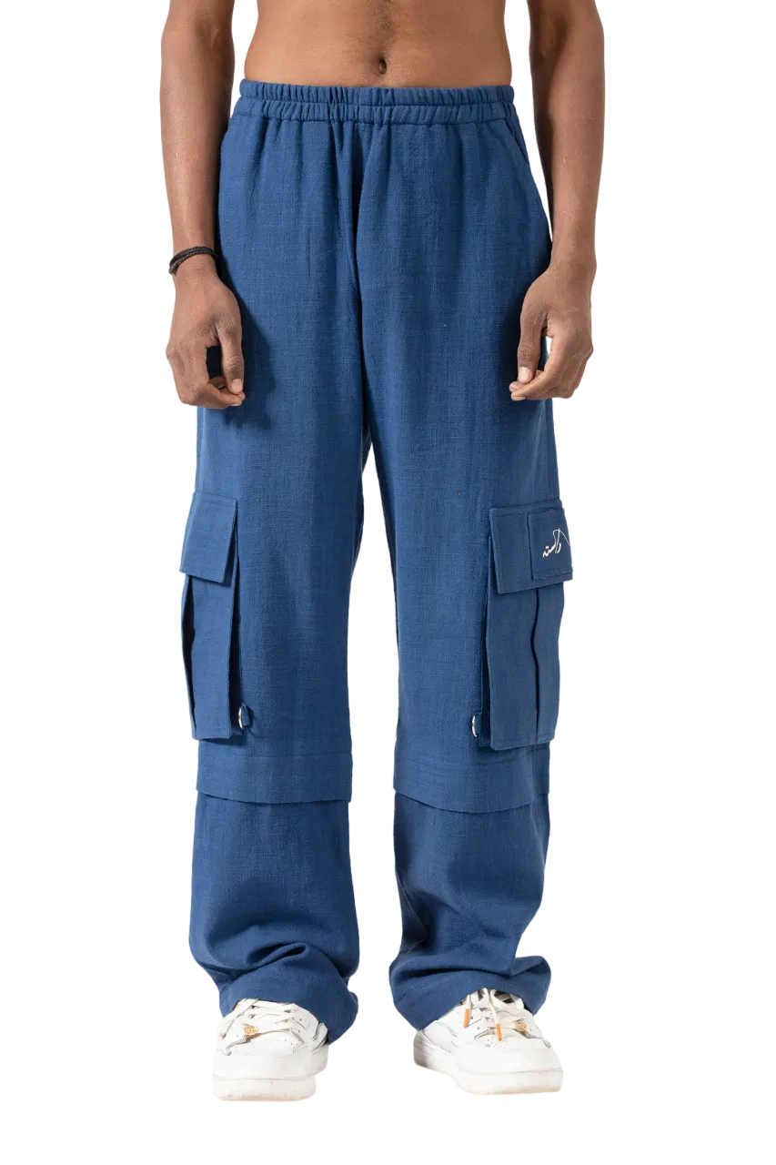NAVY BLUE HANDWOVEN KHADDAR CARGO PANTS