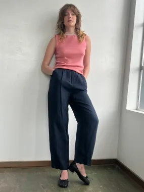 Navy Linen Pleated Pants (S/M)