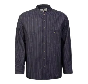 Navy Stripe Cotton Grandfather Shirt