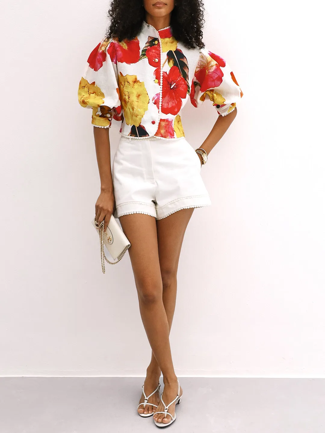 Neve Floral Linen Blend Summer Blouse | Red Floral