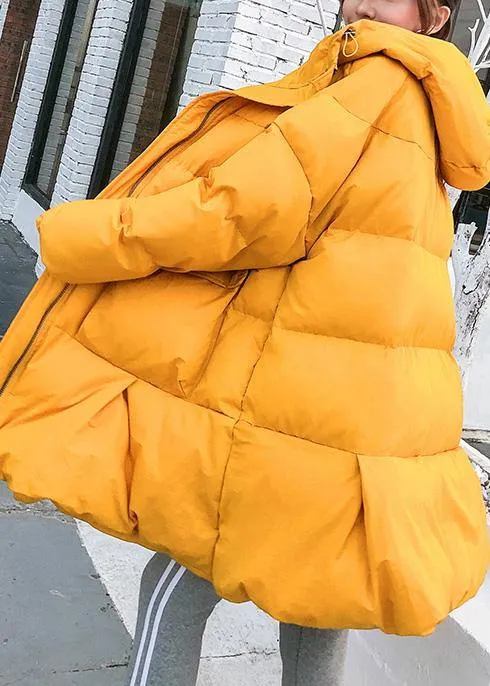 oversized down jacket big pockets winter outwear yellow hooded womens coats